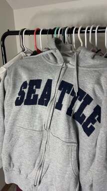 New York Popular Seattle Block Letter Zip-Up Hoodie Heather Gray